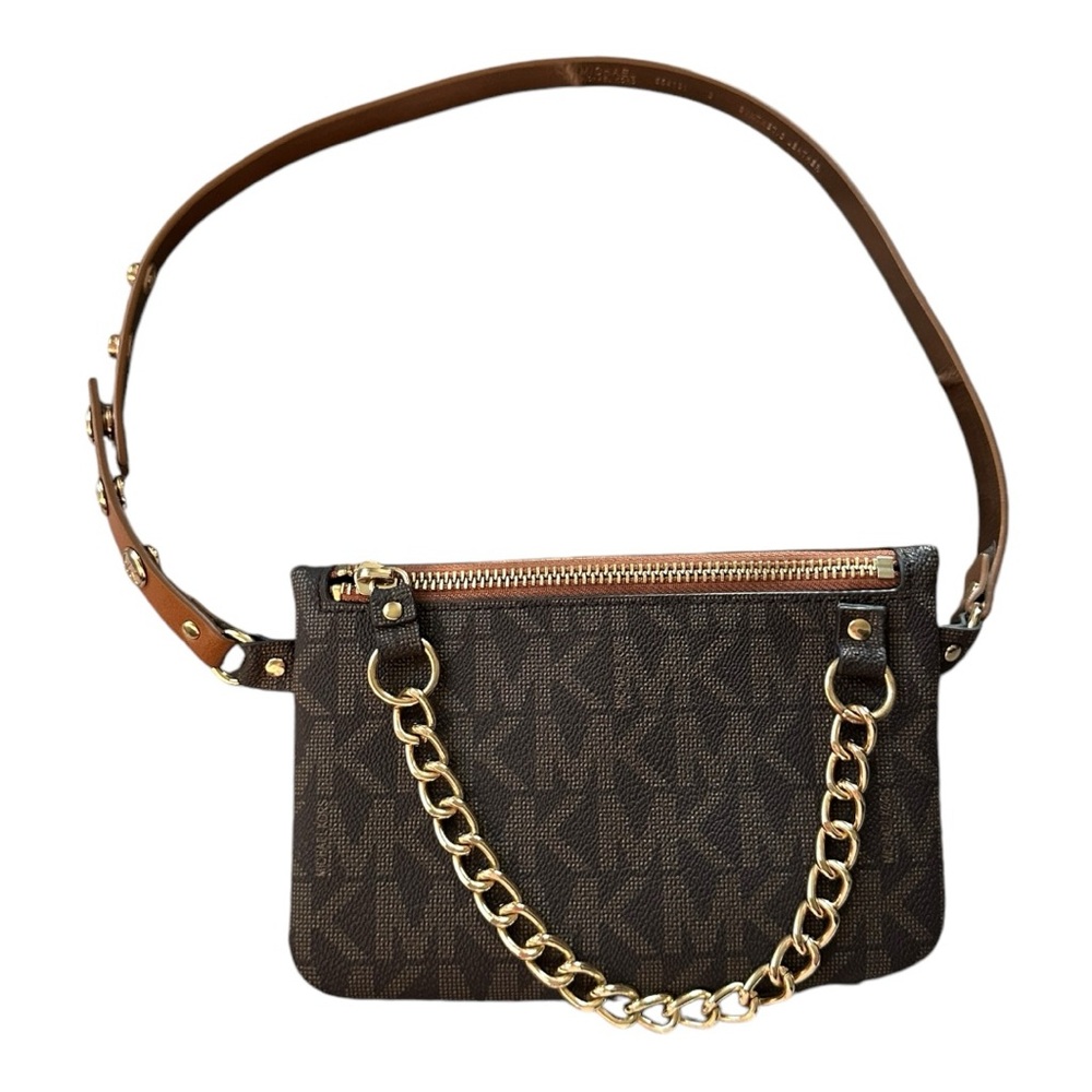 NWT MICHAEL KORS FANNY PACK BAG, MK LOGO/CHAIN, BROWN/GOLD,